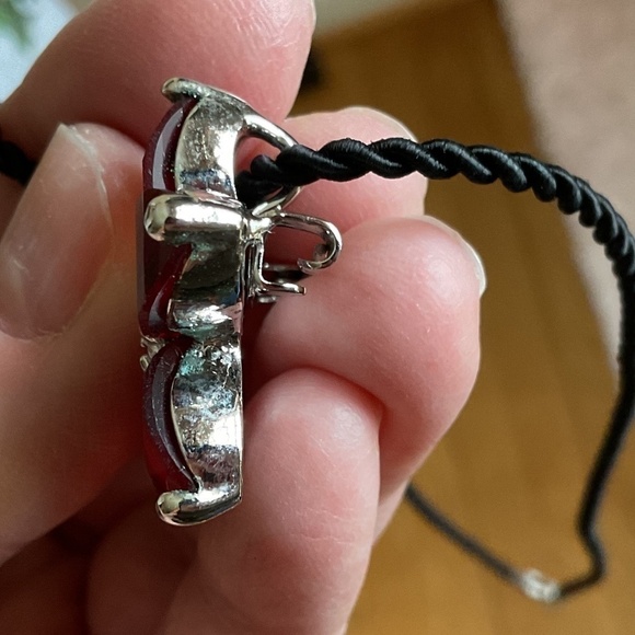 Sterling Silver 925 Red/White Crystals with silk cord necklace New - Picture 7 of 10